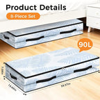 8 Pack Under Bed Storage Bags, 90L Foldable Clear Containers with Handles | Dual Zipper Storage Bins for Comforters, Bedding, Blankets, Closet Organizer for Clothes, Linen Sheets, Sweaters - Image 2