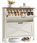 VASAGLE Farmhouse Shoe Cabinet, Narrow Storage Organizer, 2 Flip Drawers by Unknown