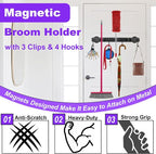 Heavy Duty Magnetic Mop Broom Holder with Swivel Hooks | Strong Magnet Mount Tool Hanger Organize System Utility Rack for Refrigerators Laundry Garage Kitchen - Image 4