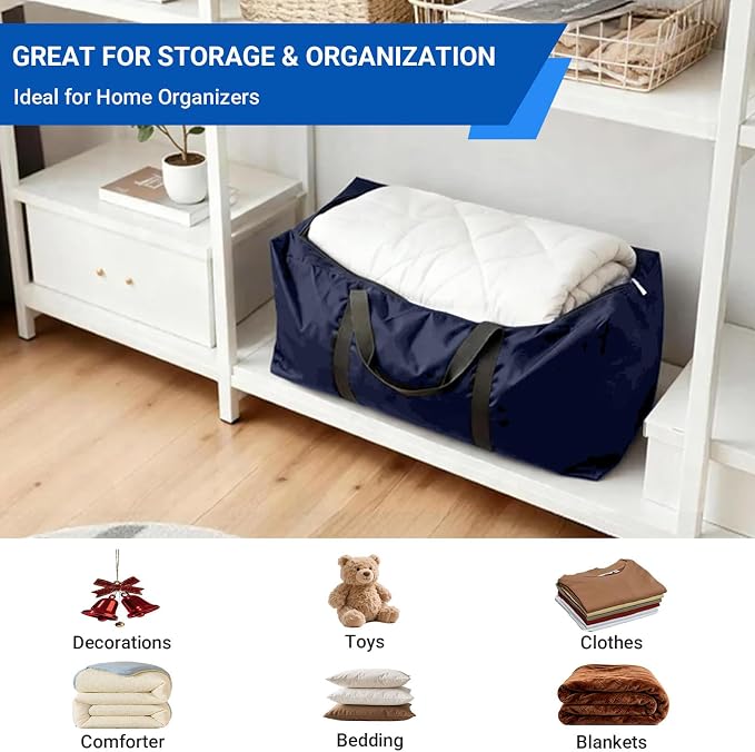 Extra Large Moving Bags, 4 Pack Blue Oversized Storage Totes with Strong Zipper & Reinforced Full Loop Handles, Collapsible Storage Bags for Space Saving, for King/Queen Comforter, Blankets & Clothes - Image 7