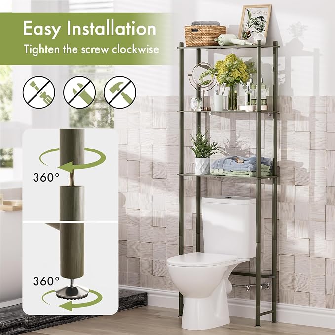 AmazerBath Bamboo Over The Toilet Storage Shelf, 3-Tier Over Toilet Bathroom Organizer Rack, Bathroom Shelves Over Toilet Space Saver, Forest Green - Image 5