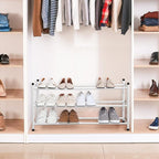 STORAGE MANIAC Expandable Shoe Rack, 12 Pairs Stackable Small Shoe Rack, Metal Adjustable Shoes Organizer for Closet, Entryway, Hallway, Garage, Front Door, Shoes Shelves, White 3 Tier - Image 2