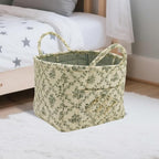 Quilted Fabric Storage Basket with Handles & Pocket, Foldable Laundry Hamper Boho Floral Print Organizer Bin for Home, Picnic, Office 12"x10"x10" (B-2) - Image 4