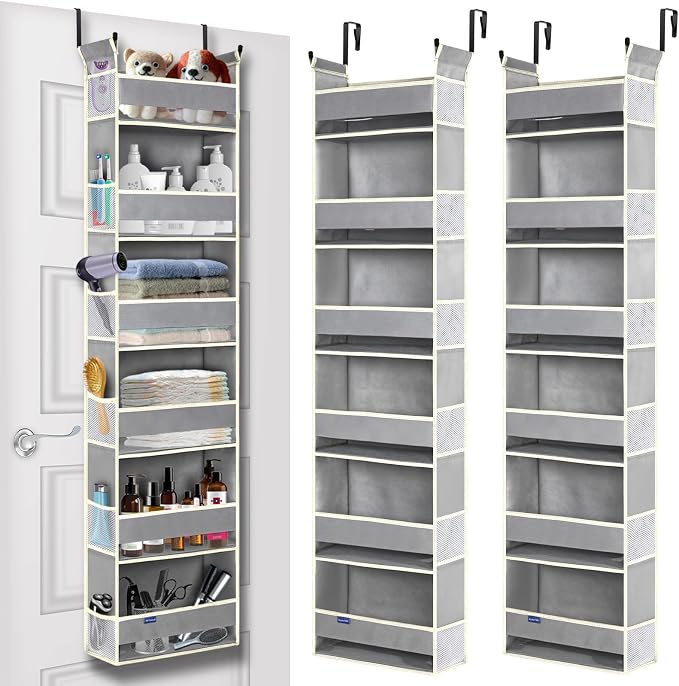 2 Pack Over The Door Hanging Organizer 6-Shelves and 12 Side Pockets, Over The Door Storage for Bathroom and Bedroom, Back of Door Organizers for Baby Products and Kid's Toys(13"x5"x54" Grey) by ROOMTALK
