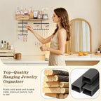 VINAEMO Jewelry Organizer Hanging Wall Mounted Jewelry Holder with Rustic Wood Drawer & Large Capacity Storage Shelf Rack Display for Earrings Rings Necklaces Bracelet - Image 5