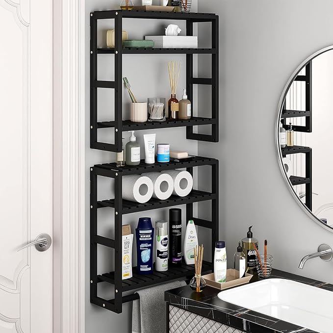 Galood Over The Toilet Storage Bathroom Shelves Wall Mounted Black Sets - Image 4