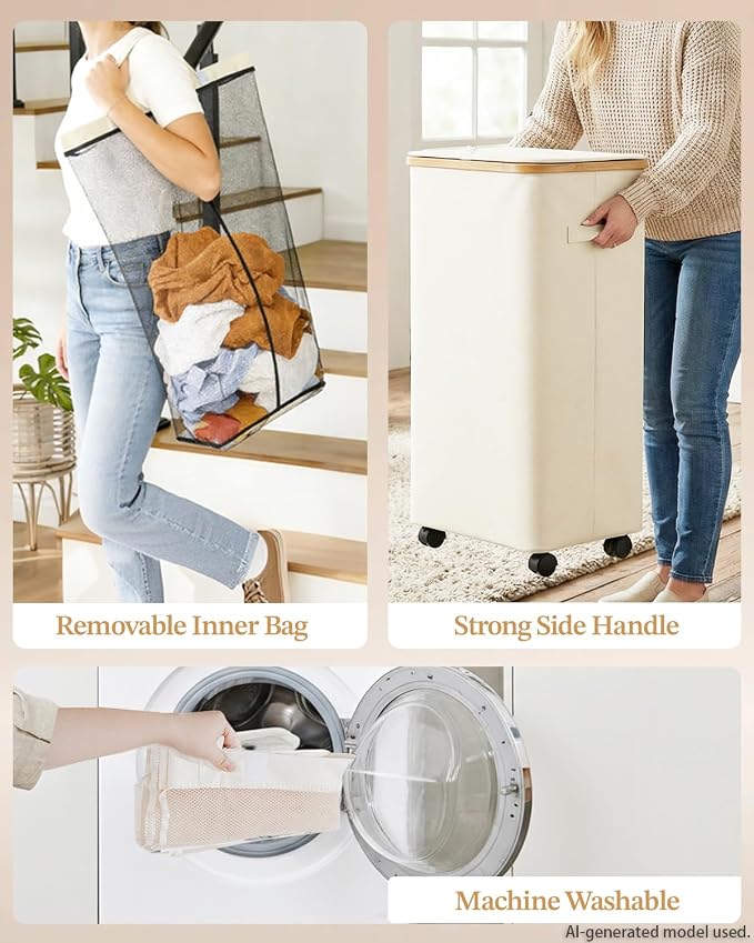 Laundry Basket with Wheels, 110L Large Rolling Laundry Hamper for Dorm - Image 3