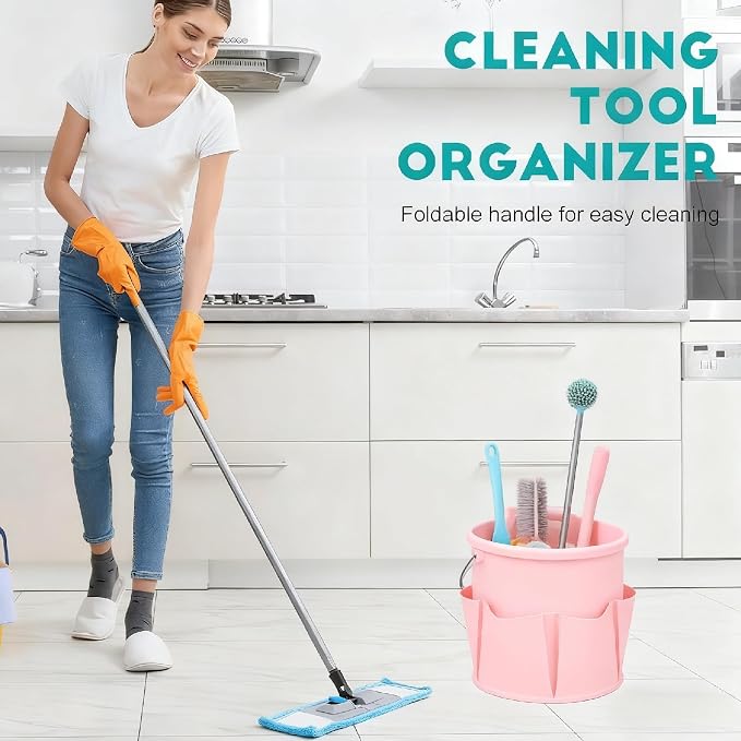 Cleaning Caddy for Cleaning Supplies,17L Cleaning Supply Caddy with Handle Foldable Cleaning Supplies Organizer Bucket Cleaning Products Organizers for Home, Garden (Light Pink) - Image 4