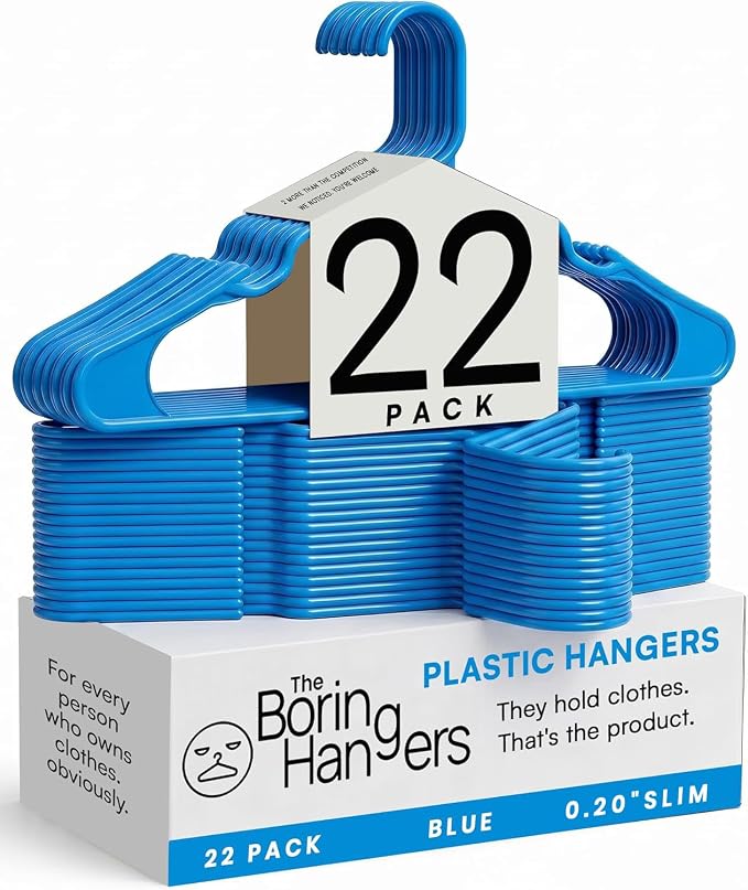 Blue Plastic Hangers 22 Pack - 10 lb Heavy Duty Clothes Hanger Set - 0.20" Slim & Space Saving Boys Room Closet Organizer Coat Hangers, Dorm Room Apartment Essentials by TheBoringHangers