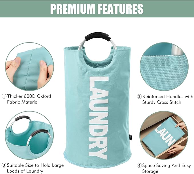 DOKEHOM 125L X-Large Laundry Basket Bag, Collapsible Hamper, Light Blue - Image 6