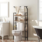 YATINEY 2-Tier Over The Toilet Storage, Multifunctional Vertical Over Toilet Bathroom Organizer, Freestanding Bathroom Storage Shelves with Hooks, Bathroom Organizer, Rustic Brown and Black TR01BR - Image 2