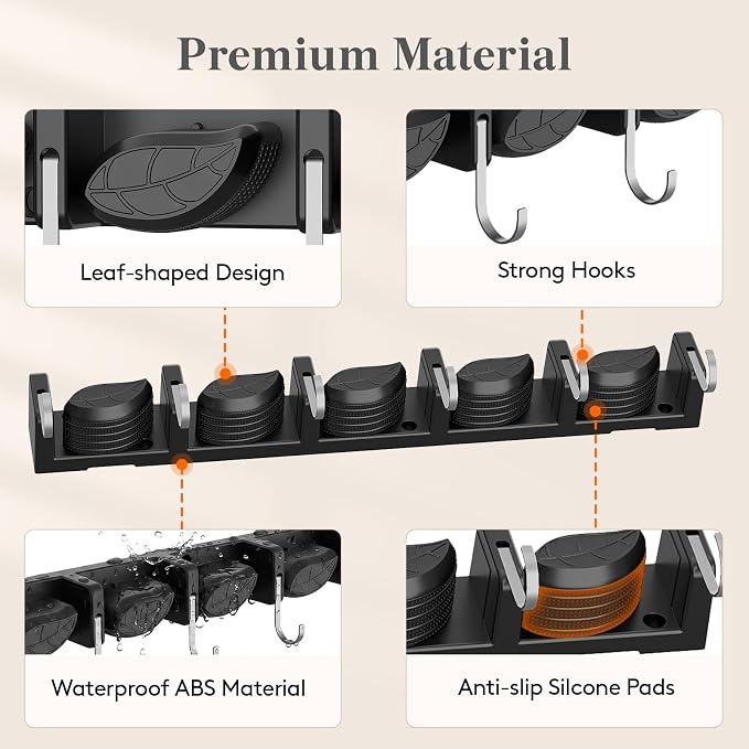 Lifewit Mop and Broom Holder Organizer Wall Mount Non-Slip, 1 Pack, Black - Image 7