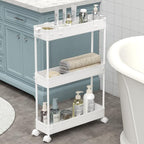 SPACELEAD Slim Storage Cart 3 Tier,Bathroom Organizer Rolling Utility, Mobile Shelving Unit Slide Out for Office, Kitchen, Laundry Room & Narrow Places,White by Home
