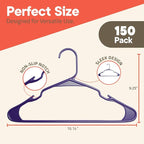 Purple Plastic Hangers 150 Pack– Heavy-Duty Plastic Hangers Slim and Space-Saving, Durable and Lightweight with Non-Slip Shoulder Notches for Slip Dresses, Suits, Jackets & Camisoles - Image 2