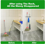 voze 2 Racks and 3 Hooks Mop and Broom Holder Wall Mount, Self Adhesive Heavy Duty Broom Organizer Storage Tool Racks for Kitchen Garden Laundry Garage - Image 2