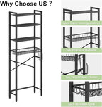 Kalrin Over-The-Toilet Storage Rack, 4-Tier Bathroom Organizer Shelf Over Toilet with Adjustable Shelf and Basket, Freestanding Space Saver Bathroom Shelves Above Toilet for Room (Pure Black) - Image 8