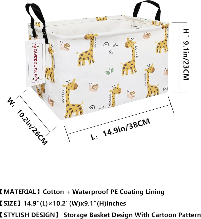 QUEENLALA Rectangular Collapsible Laundry Basket with Side Handles, Giraffe - Image 2