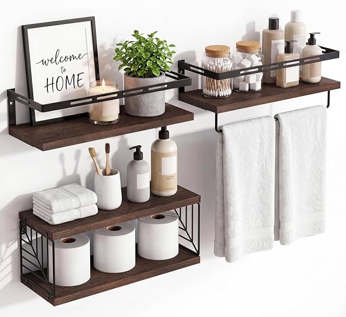 Fixwal Wall Mounted Bathroom Shelves Over Toilet (3+1 Dark Brown) by Fixwal