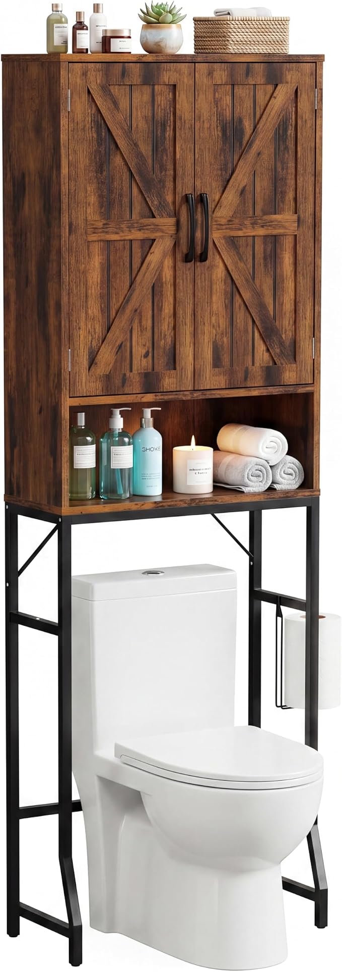 Over The Toilet Storage Cabinet,23.6" W Bathroom Organizer, Brown - Image 9