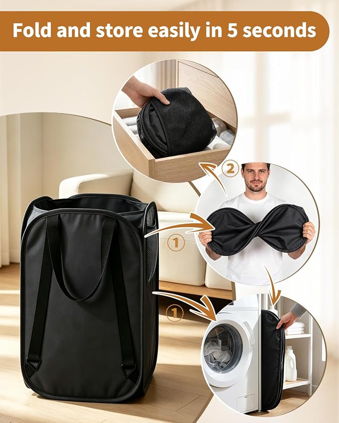 House Again 2 Pack 76L Laundry Backpack, 210D Oxford Heavy Duty Laundry Bag Backpack with Adjustable Shoulder Straps, Foldable Laundry Bag for College Dorm and Travel, Black - Image 8
