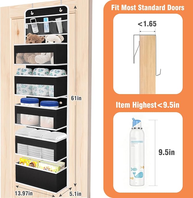 Over The Door Organizer Storage Large Capacity Hanging Bedroom Storage | 6 Shelves, Detachable, 40 LB Capacity, Mesh Design, Clear Window, Sturdy, Storage Organizer for Nursery, Pantry & Closet - Image 2