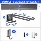 Garage Tool Organizer Wall Mount, 32 Inch Heavy Duty Garden Tool Organizer Storage System, Easy Install with 6 Adjustable Straight Hooks, for Garage, Basement, Shed, Workshop, Black, Steel - Image 7