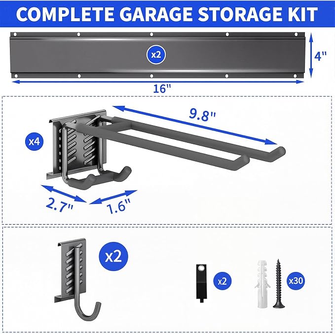 Garage Tool Organizer Wall Mount, 32 Inch Heavy Duty Garden Tool Organizer Storage System, Easy Install with 6 Adjustable Straight Hooks, for Garage, Basement, Shed, Workshop, Black, Steel - Image 7