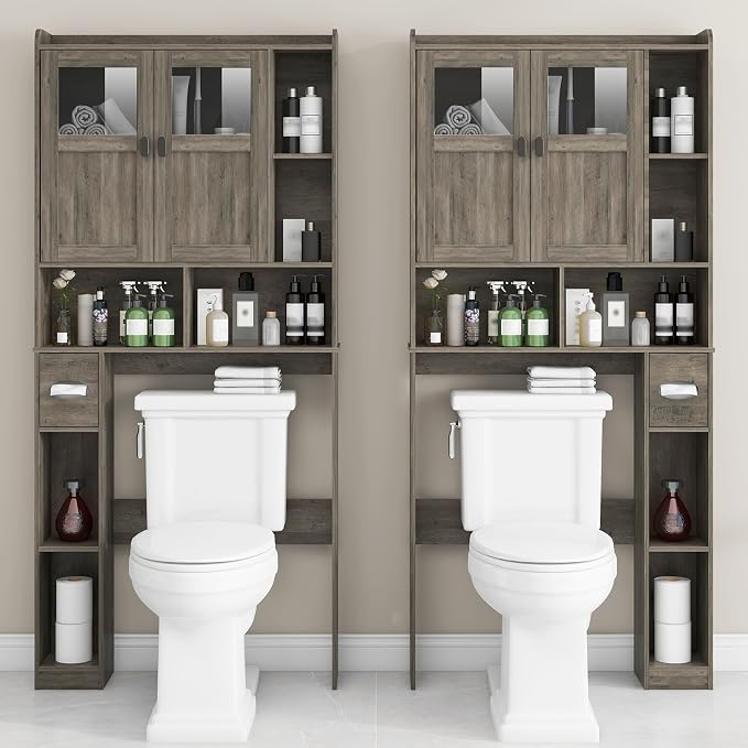 Vabches Over The Toilet Storage Cabinet with Doors and Shelves, Grey - Image 5