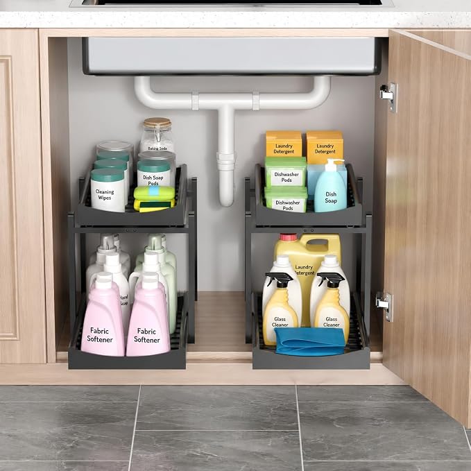 MHXW SXPN Bamboo Under Sink Organizer, 2 Pack Pull Out Cabinet Organizer - Image 5