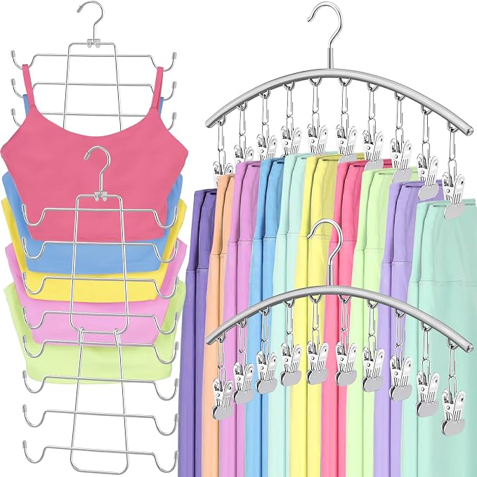 TomCare 4 Pack Space Saving Hangers, Tank Top and Leggings Organizers | 360° Swivel Design, 20 Clips for Leggings and Yoga Pants, Stainless Steel Hanging Closet Organizer by TomCare