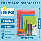 100 Pack Large 3 Gallon Storage Bags with Zipper Top, 16 x 18in Zipper Bags - Image 2
