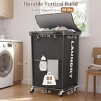 Laundry Hamper with Wheels and Lid, 150L Large Rolling Laundry Basket Gray - Image 5