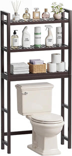 SMIBUY Bathroom Storage Shelf, Bamboo Over-The-Toilet Organizer Rack, Freestanding Toilet Space Saver with 3-Tier Adjustable Shelves (Dark Brown) by SMIBUY