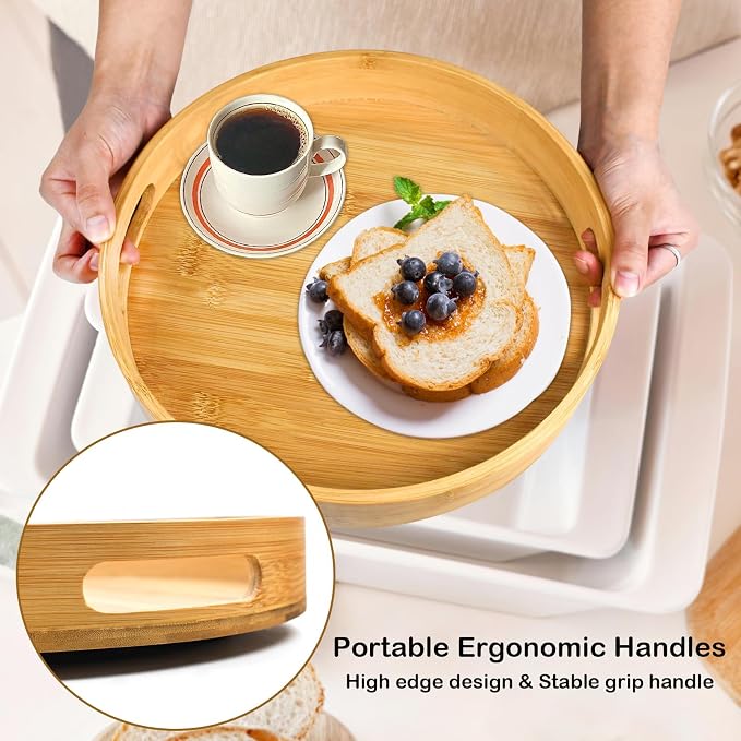 Wooden Lazy Susan Organizer for cabinet-12 Inch Bamboo Kitchen Turntable Organizer with Double Handles-Large Bamboo Lazy Susan for Table Top, Countertop, Cabinet, Pantry, Dining Table - Image 4