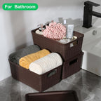 6 Pack Plastic Storage Baskets with Lid,Brown Stackable Bins - Image 6