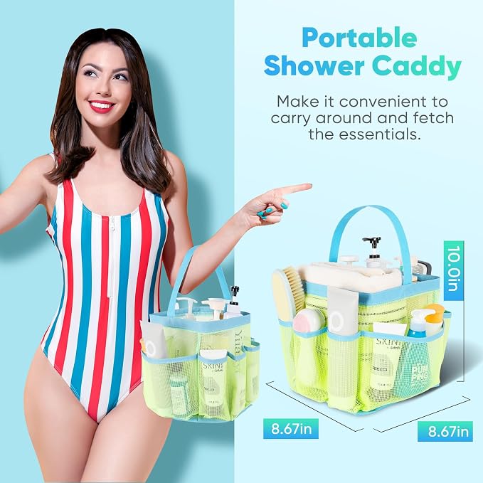 EUDELE Mesh Shower Caddy Portable, 8-Pocket Large Capacity, Quick Dry, Easy Clean, Ideal for Beach, Swimming, Gym, Travel - Image 3