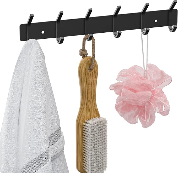 VAEHOLD Wall Hooks Coat Hooks Wall Mounted, Coat Rack with 6 Double Hooks for Hanging Towel Hat Coat Robe Bag Key for Bathroom Kitchen Bedroom 2 Pack - Image 4