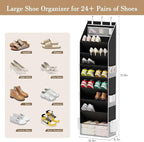 Criusia Shoe Storage, Over the Door Shoe Organizer, Hanging Closet Shoe Storage with Large Deep Pockets, Fits 16–24 Pairs of Sneakers, Sandals, Boots, Black - Image 3