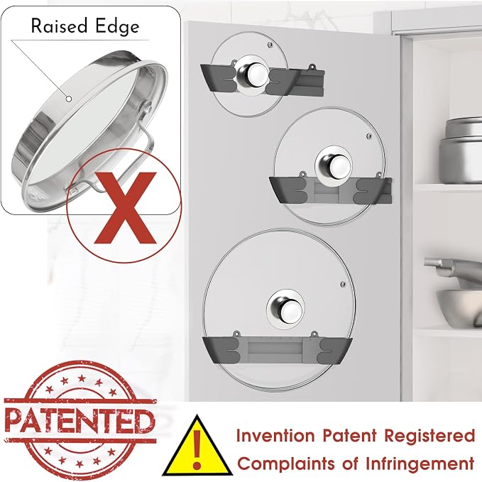 Adjustable Universal Pot Lid Holder Organizer for Cabinet - Upgraded Patented 3 Pack Pan Lids Organizers Inside Door Wall Mount Pots Top Rack for Kitchen Cupboard Fit 6" to 13" (Black) - Image 5