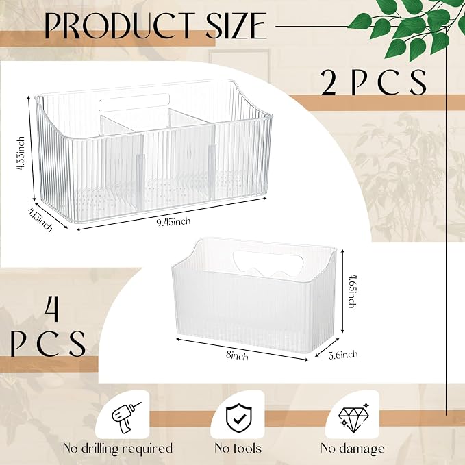 Baderke 6 Pcs Kitchen Cabinet Door Organizer Adhesive, Clear Wall Mounted Storage Bins, Organizer Basket Hanging Bin, Shower Caddy for Bathroom, Kitchen, Cabinet, Pantry - Image 2