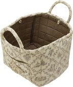 Quilted Fabric Storage Basket with Handles & Pocket, Foldable Laundry Hamper Boho Floral Print Organizer Bin for Home, Picnic, Office 12"x10"x10" (B-1) - Image 4