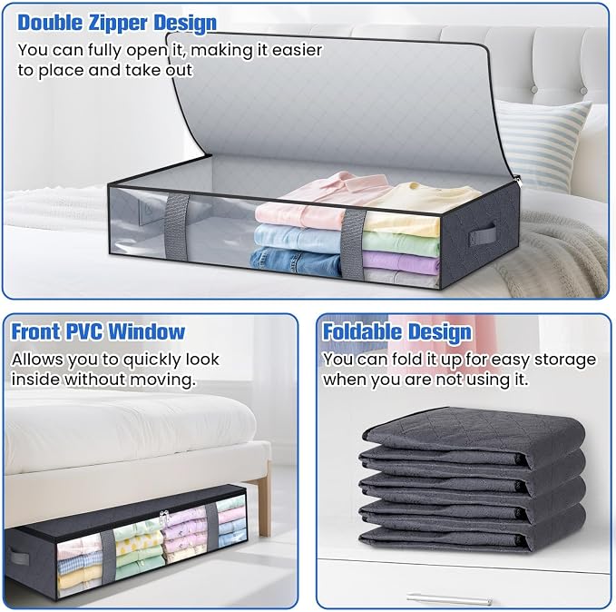 TasticTotes 8 Pack Under Bed Storage Containers, 75L Blanket Storage Bags - Image 4