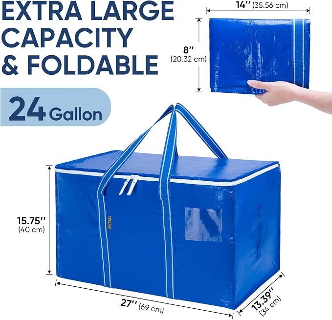 BALEINE 8-Pack Oversized Moving Bags with Reinforced Handles, Heavy-Duty Storage Tote for Clothes, Moving Supplies (Royal Blue, 8-Pack) - Image 2