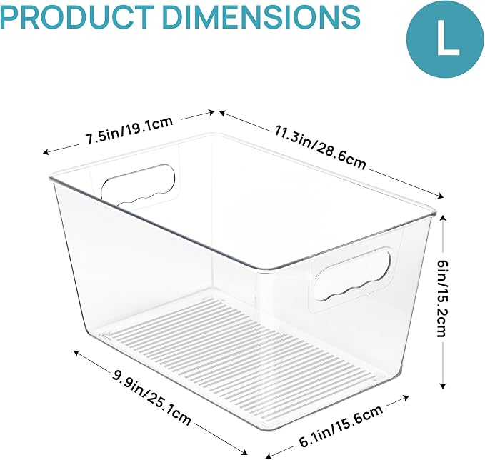 Vtopmart 6 Pack Clear Storage Bins, Pantry Storage Bins with Handle, Large - Image 2