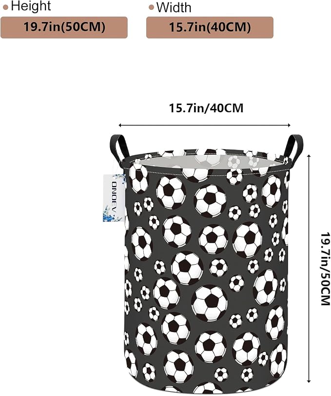 Round Soccer Ball Print Laundry Hamper, Cotton Canvas Storage Bin - Image 2