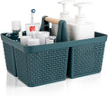 Portable Plastic Shower Caddy Basket with Wooden Handle, Bluish Green by UUJOLY