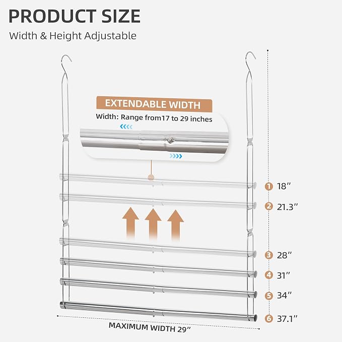 STORAGE MANIAC Hanging Closet Rod, Adjustable Width and Height Closet Hanging Organizer, Space-Saving Clothes Hanging Bar, Closet Extender Hanging Rod Double Closet Hanging Rod, 1 Pack Chrome - Image 2