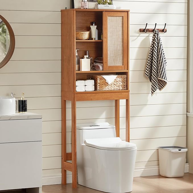 LEYAOYAO 68" Boho Over the Toilet Storage Cabinet with Rattan Sliding Door by LEYAOYAO-Findtheshiningpointofyourideallife%EF%BC%81