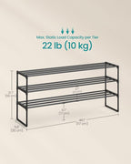 SONGMICS Shoe Rack, 3-Tier Shoe Organizer, Metal Storage Shelf | for Entryway, Upright or Upside Down, for 20-24 Pairs, Stackable, 11.8 x 46.1 x 21.7 Inches, Black ULSA033B01 - Image 2