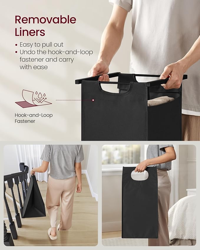 VASAGLE Laundry Hamper with Shelf, 2 Pull-Out Bags, 2 x 12.1 Gallons (46 L) - Image 7